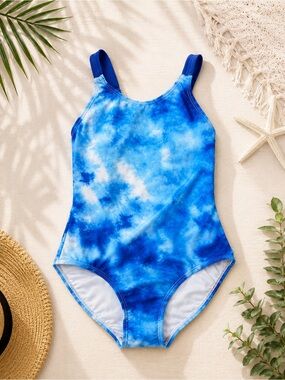 Kids One-Piece Swimsuit - Blue Tie-Dye
